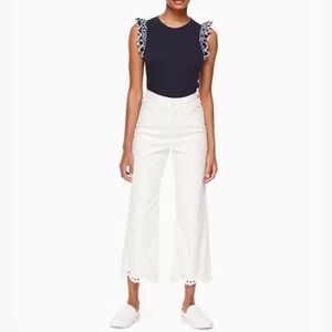 Kate Spade Embroidered White Crop Jeans Pants Wide Leg Eyelet hems Size 26